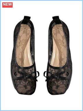 Women's Polka Dots Ballet Flats Slip On Square Toe Bowknot Flat Shoes